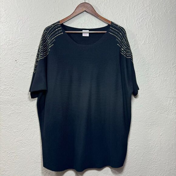Luna Sweater 1X Pullover Dolman 1/2 Sleeve Ribbed Beaded Neutral Cocktail Work‎ - Picture 1 of 15